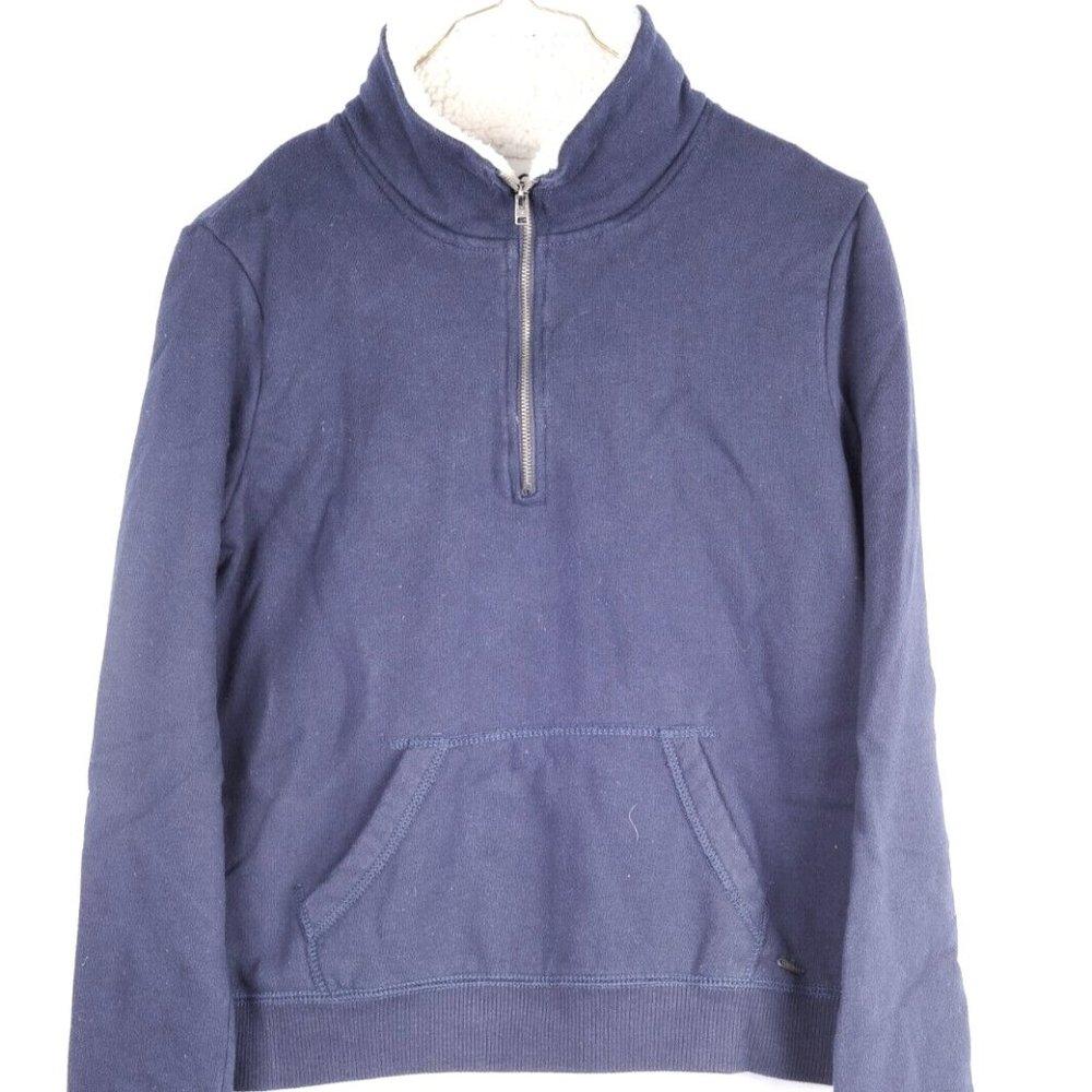 Hollister Womens 1/4 Zip Up Sweatshirt Jacket Size Med. Fleece Lined & Navy